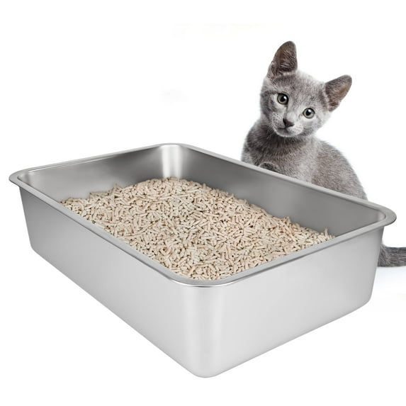 AlidaECO Stainless Steel Cat Litter Box,Large Metal Litter Box for Small Cats Hamster Rabbits,No Smell,Non Stick,Easy to Clean(23.5" Lx15.5 Wx4 H,L)