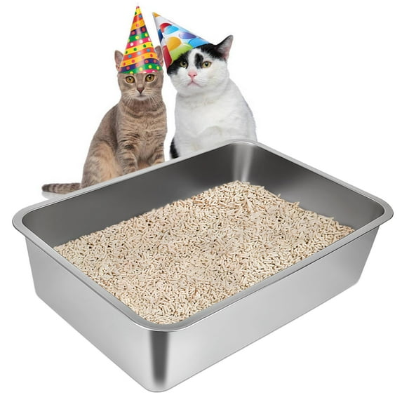 AlidaECO Stainless Steel Cat Litter Box,Large Metal Litter Box for Small Cats Kitty Rabbits,No Smell,Non Stick,Easy to Clean 23.5" L x 15.5" W x 6" H