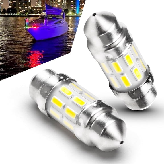 Alide DC12-24V 31mm Marine Led Festoon Bulb Replacement 1.5W Boat Navigation Lights, 6500k Daylight White, 2pack