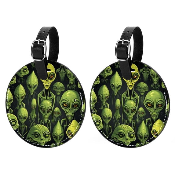 Alien 2pcs PU Leather Round Bag Tags Suitcase Handbag Tags with Privacy Cover and Name ID Tag for Travel Luggage, Handbags, Backpacks, School Bags