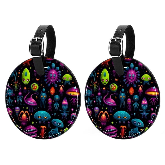 Alien 2pcs PU Leather Round Bag Tags Suitcase Handbag Tags with Privacy Cover and Name ID Tag for Travel Luggage, Handbags, Backpacks, School Bags