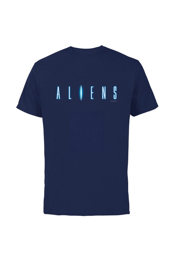 Alien 45th Anniversary Aliens 1986 Movie Sequel Title Logo - Short Sleeve Cotton T-Shirt for Adults - Customized-Navy