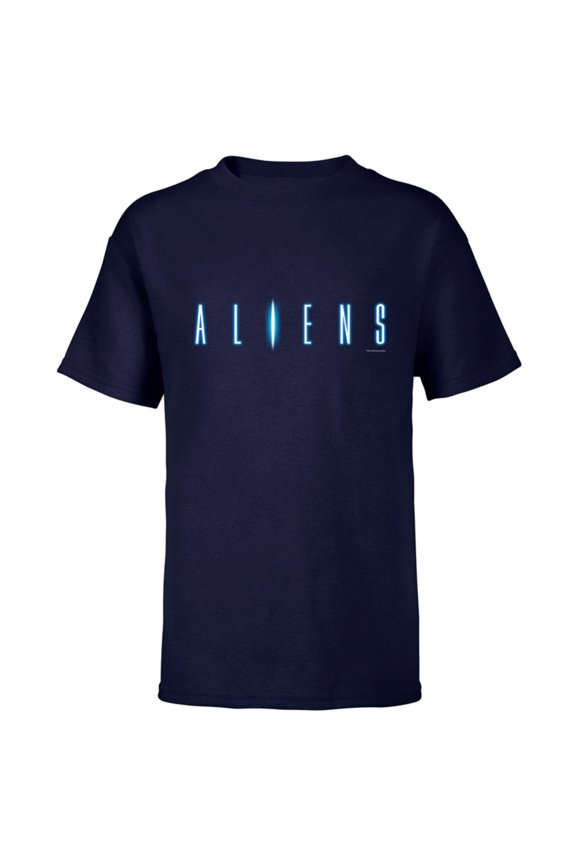 Alien 45th Anniversary Aliens 1986 Movie Sequel Title Logo - Short Sleeve T-Shirt for Kids - Customized-Navy