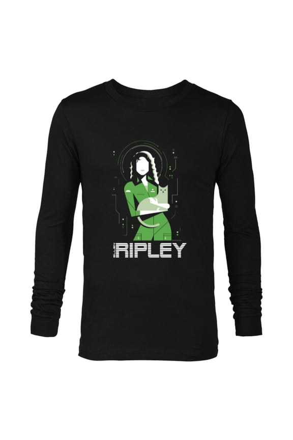 Alien 45th Anniversary Ellen Ripley & Jonesy Stylized Art - Long Sleeve T-Shirt for Men - Customized-Black