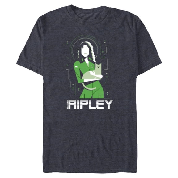 Alien 45th Anniversary Ellen Ripley & Jonesy Stylized Art - Short Sleeve Blended T-Shirt for Adults - Customized-Navy Heather