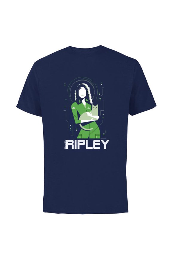 Alien 45th Anniversary Ellen Ripley & Jonesy Stylized Art - Short Sleeve Cotton T-Shirt for Adults - Customized-Navy