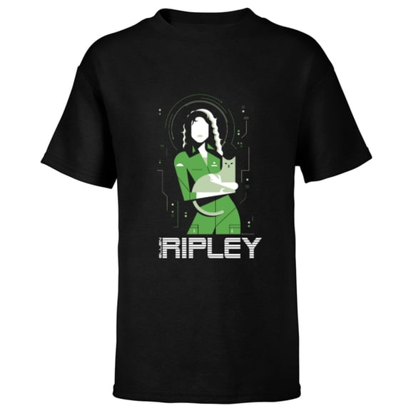 Alien 45th Anniversary Ellen Ripley & Jonesy Stylized Art - Short Sleeve T-Shirt for Kids - Customized-Black