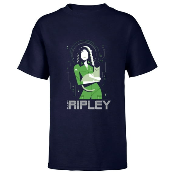 Alien 45th Anniversary Ellen Ripley & Jonesy Stylized Art - Short Sleeve T-Shirt for Kids - Customized-Navy