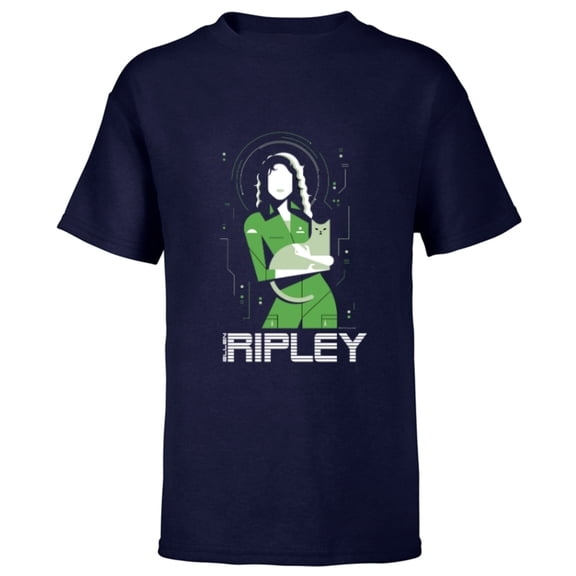 Alien 45th Anniversary Ellen Ripley & Jonesy Stylized Art - Short Sleeve T-Shirt for Kids - Customized-Navy