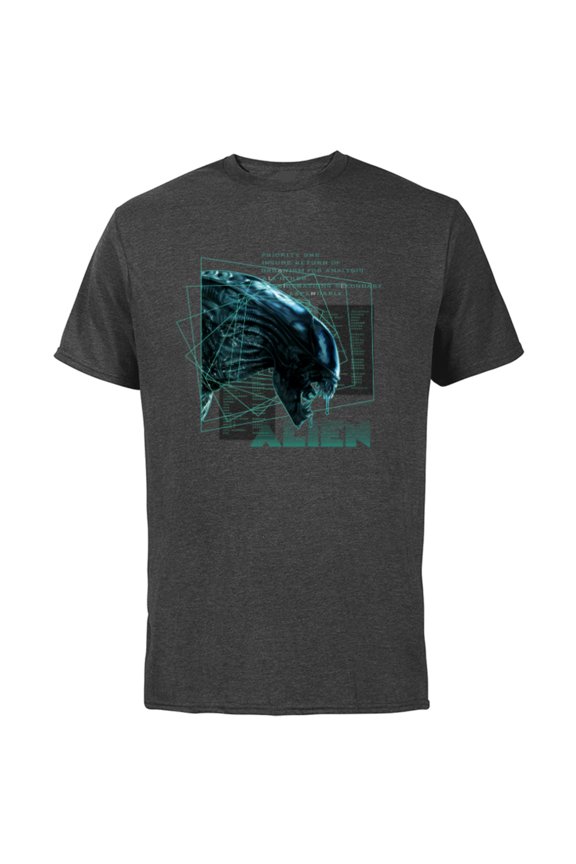 Alien 45th Anniversary Movie Xenomorph Priority One Logo - Short Sleeve Cotton T-Shirt for Adults - Customized-Charcoal