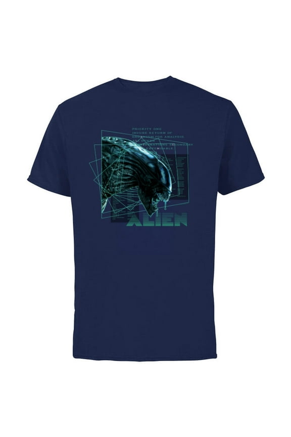 Alien 45th Anniversary Movie Xenomorph Priority One Logo - Short Sleeve Cotton T-Shirt for Adults - Customized-Navy