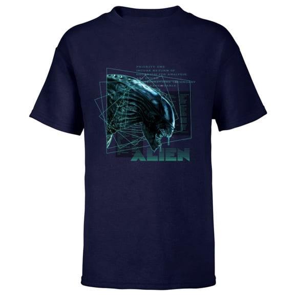 Alien 45th Anniversary Movie Xenomorph Priority One Logo - Short Sleeve T-Shirt for Kids - Customized-Navy