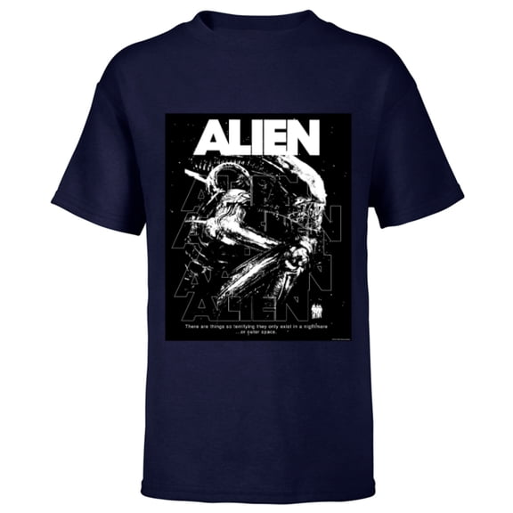 Alien 45th Anniversary Xenomorph 1979 Nightmare Movie Poster - Short Sleeve T-Shirt for Kids - Customized-Navy