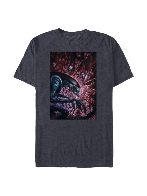Alien 45th Anniversary Xenomorph Cocooned Graphic Novel Art - Short Sleeve Blended T-Shirt for Adults - Customized-Navy Heather