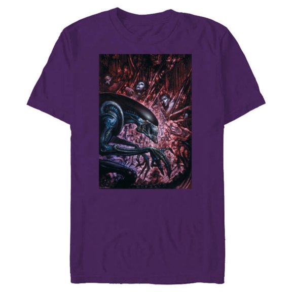 Alien 45th Anniversary Xenomorph Cocooned Graphic Novel Art - Short Sleeve Blended T-Shirt for Adults - Customized-Purple