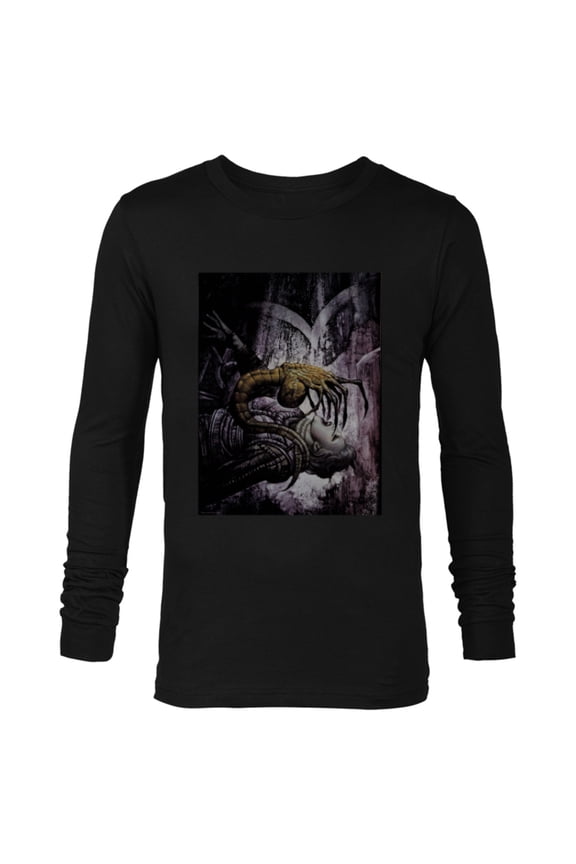 Alien 45th Anniversary Xenomorph Facehugger Attacking Art - Long Sleeve T-Shirt for Men - Customized-Black