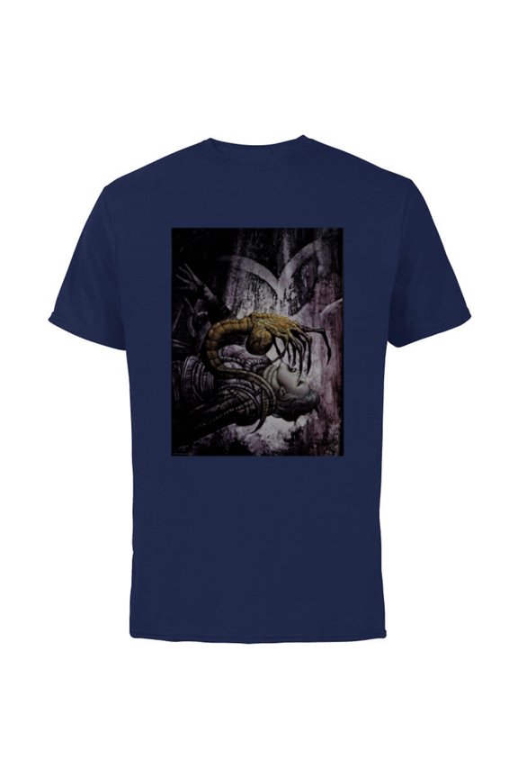 Alien 45th Anniversary Xenomorph Facehugger Attacking Art - Short Sleeve Cotton T-Shirt for Adults - Customized-Navy