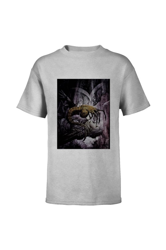 Alien 45th Anniversary Xenomorph Facehugger Attacking Art - Short Sleeve T-Shirt for Kids - Customized-Athletic Heather