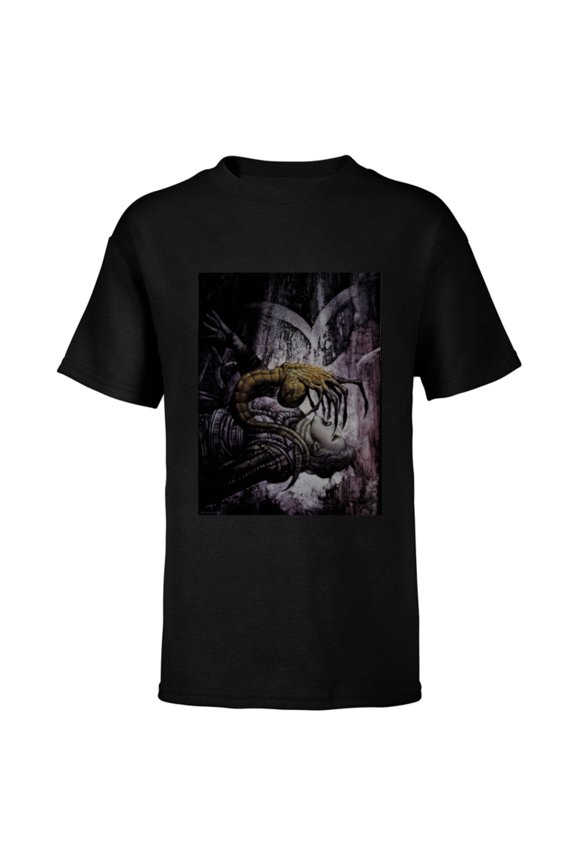 Alien 45th Anniversary Xenomorph Facehugger Attacking Art - Short Sleeve T-Shirt for Kids - Customized-Black