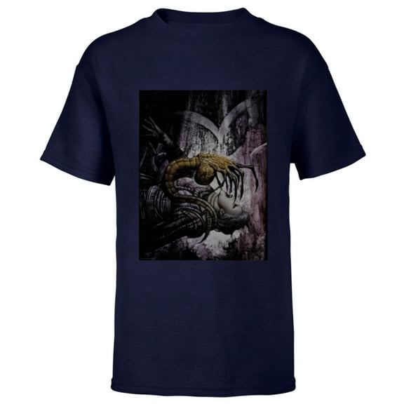 Alien 45th Anniversary Xenomorph Facehugger Attacking Art - Short Sleeve T-Shirt for Kids - Customized-Navy