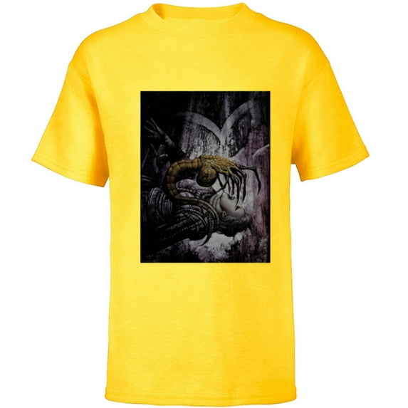 Alien 45th Anniversary Xenomorph Facehugger Attacking Art - Short Sleeve T-Shirt for Kids - Customized-Yellow