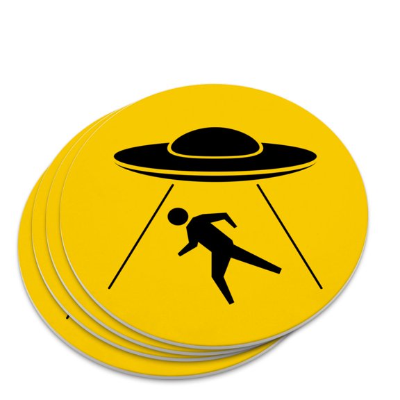 Alien Abduction Hazard Warning Sign Novelty Coaster Set