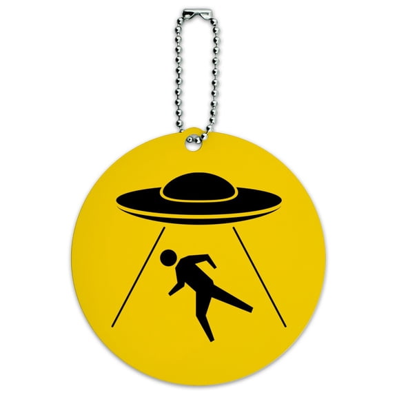 Alien Abduction Hazard Warning Sign Round Luggage ID Tag Card Suitcase Carry-On