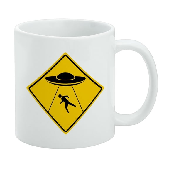Alien Abduction Hazard Warning Sign White Mug