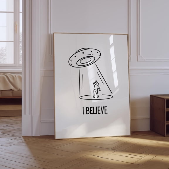Alien Abduction Line Art Unframed Paper Print