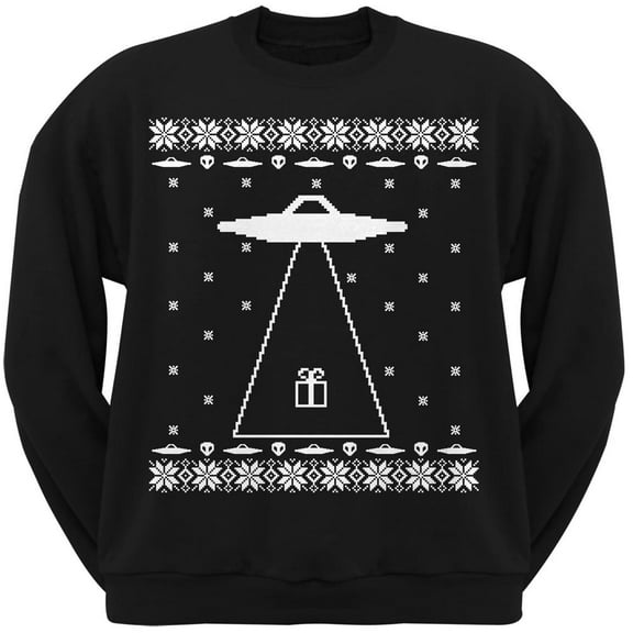 Alien Abduction Ugly Christmas Sweater Black Adult Sweatshirt - Large