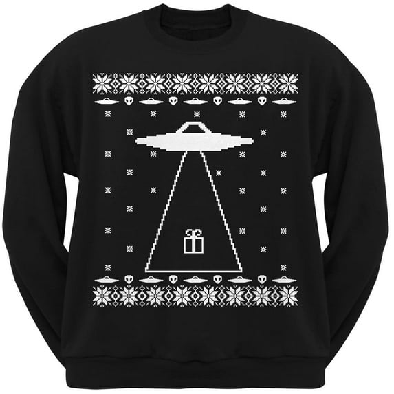 Alien Abduction Ugly Christmas Sweater Black Adult Sweatshirt - Medium