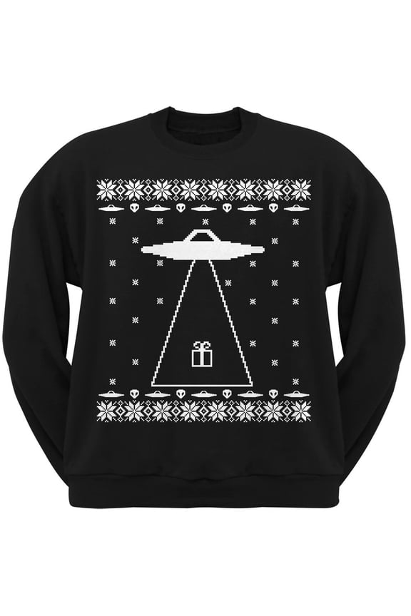 Alien Abduction Ugly Christmas Sweater Black Adult Sweatshirt - Small