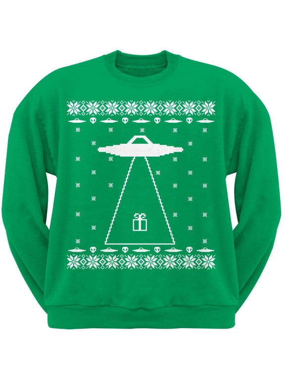 Alien Abduction Ugly Christmas Sweater Green Adult Sweatshirt - Small