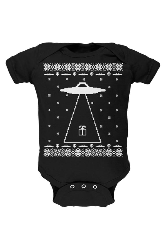 Alien Abduction Ugly XMAS Sweater Black Soft Baby One Piece - 18-24 months