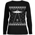 thumbnail image 1 of Alien Abduction Ugly XMAS Sweater Black Womens Long Sleeve T-Shirt - 2X-Large, 1 of 1
