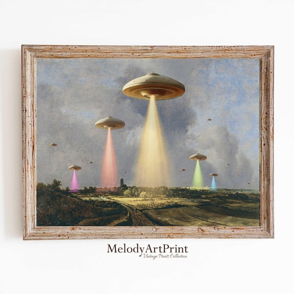 Alien Abduction Vintage Landscape Print, Unframed Paper Poster 24x36in