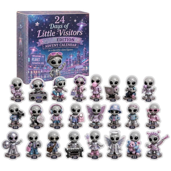 Alien Advent Calendar, 2D Acrylic Sci-Fi Ornament Set, 24-Piece Christmas Countdown for Sci-Fi Fans