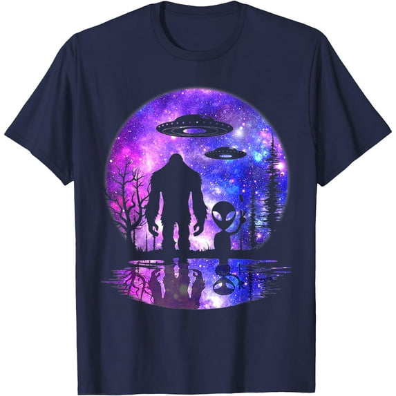 Alien And Bigfoot Full Moon Sasquatch UFO Unisex T-Shirt for Men Women Kids Toddler,Navy Color,Size 3XL