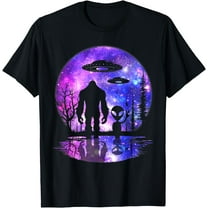 Alien And Bigfoot Full Moon Sasquatch UFO Unisex T-Shirt for Men Women Kids Toddler