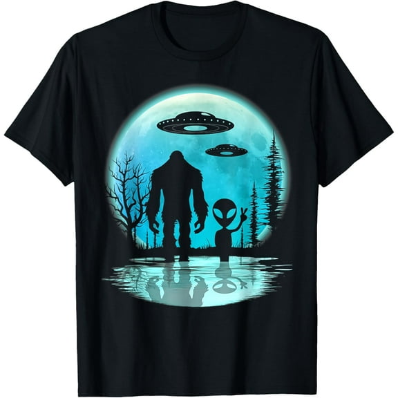 Alien And Bigfoot Moon Mens Short Sleeve T-Shirt