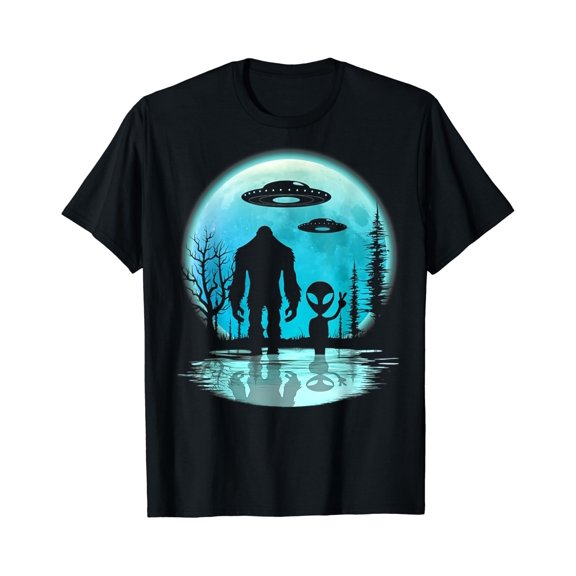 Alien And Bigfoot Moon T-Shirt, Unisex T-Shirt