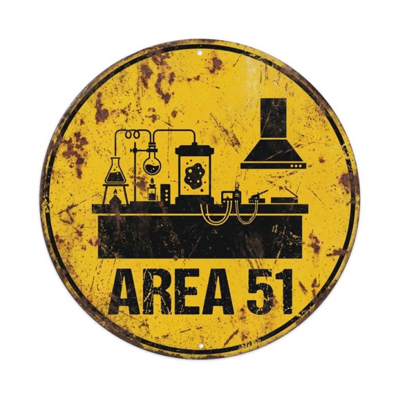 Alien Area 51 Alien Experiment Vintage Metal Tin Sign Plaque Wall Decor for Cafe, Club, Garden Round Metal Poster 8x8Inch
