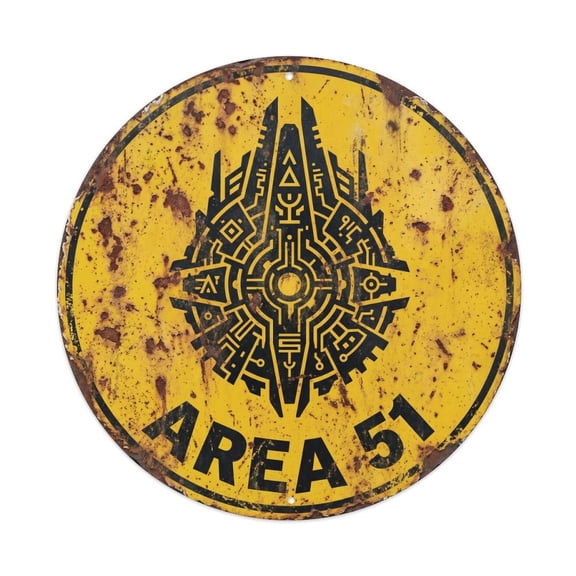 Alien Area 51 Ancient Artifact Vintage Metal Tin Sign Plaque Wall Decor for Cafe, Club, Garden Round Metal Poster 8x8Inch