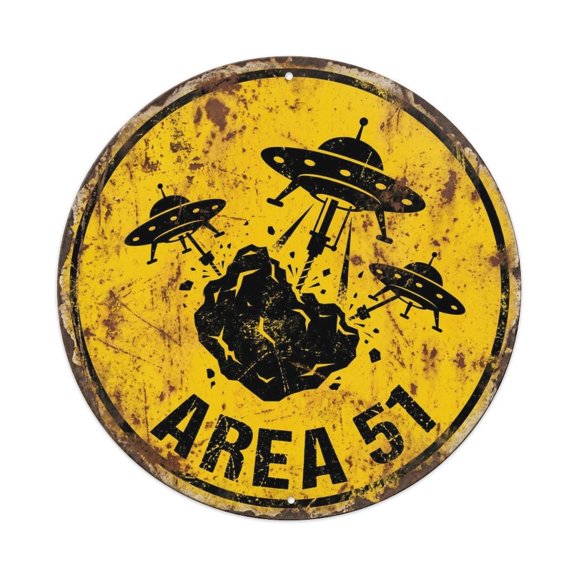 Alien Area 51 Asteroid Mining Vintage Metal Tin Sign Plaque Wall Decor for Cafe, Club, Garden Round Metal Poster 8x8Inch