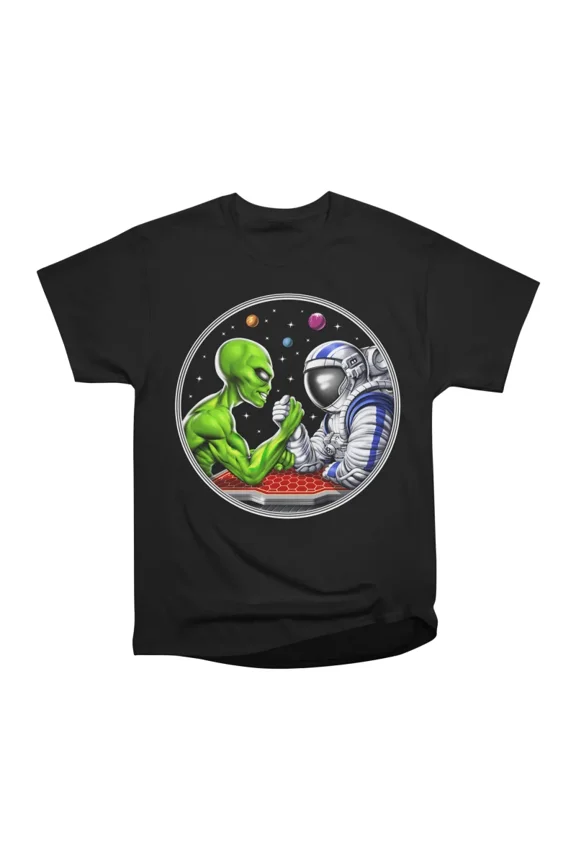 Alien Astronaut Arm Wrestling T-Shirt Tee Gift For Him Merch For Her Apparel For Friend
