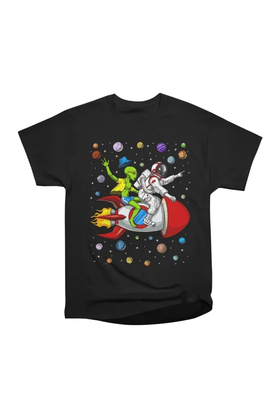Alien Astronaut Riding Rocket T-Shirt Tee Gift For Him Merch For Her Apparel For Friend