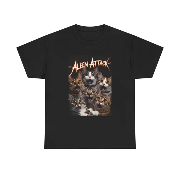 Alien Attack Funny Cat Kittens Meme Chaos Graphic Unisex T-Shirt, up to size 5XL