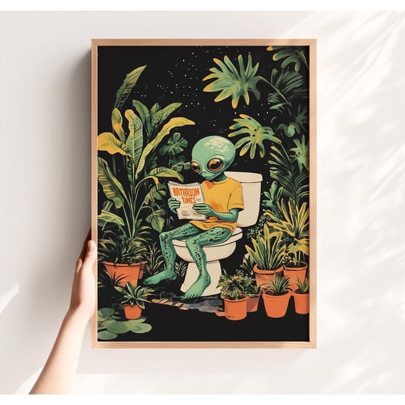Alien Bathroom Sci-Fi Green Black Guest Loo Wall Decor, Unframed Canvas 16x20in