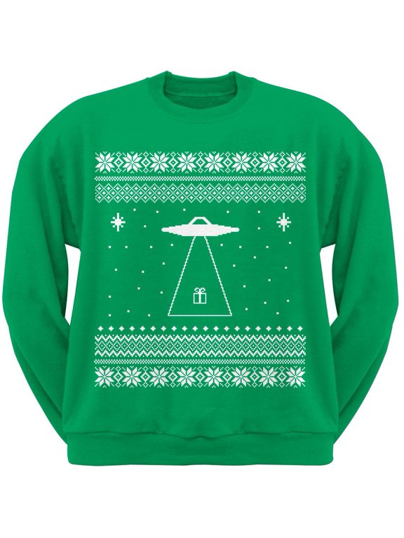 Alien Beam Ugly Christmas Sweater Green Adult Crew Neck Sweatshirt - X-Large