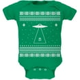 thumbnail image 1 of Alien Beam Ugly Christmas Sweater Green Baby One Piece, 1 of 1